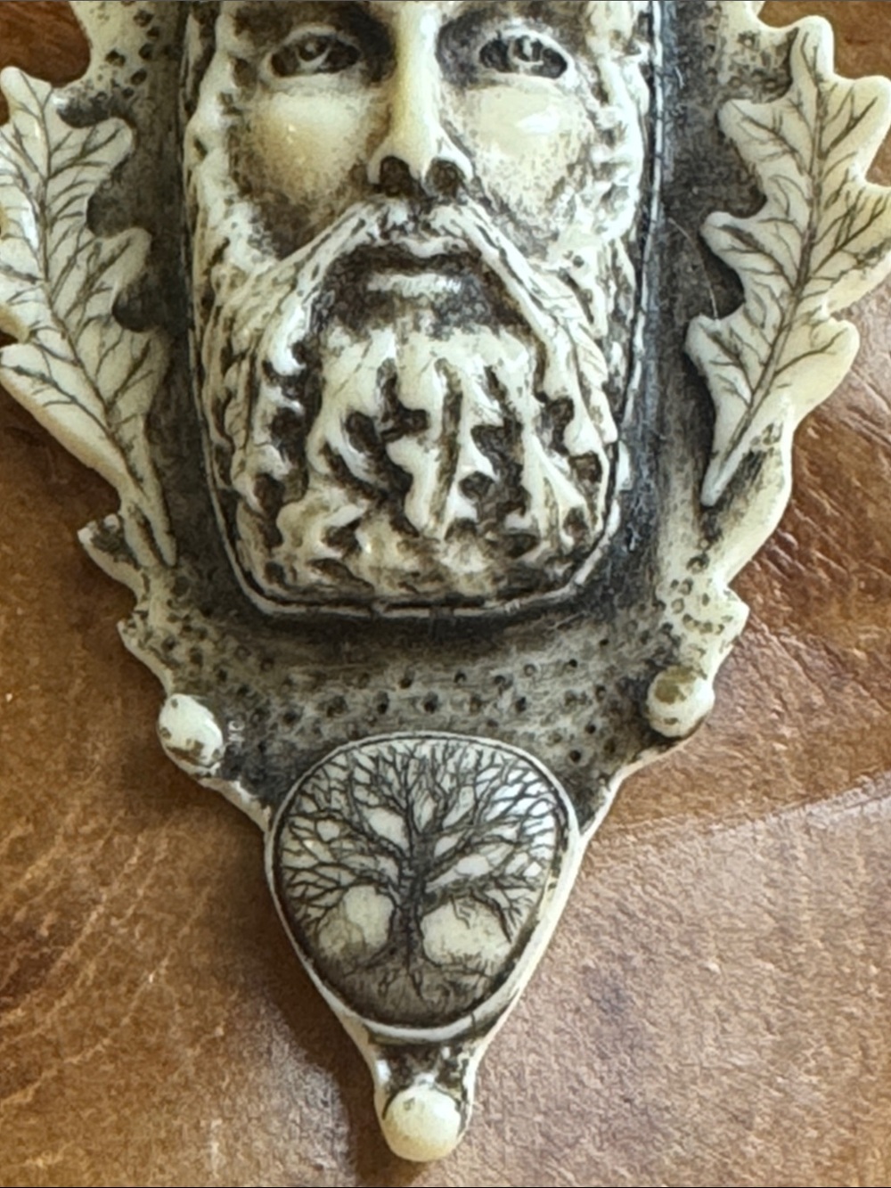 Greenman Pin Brooch Scrimshaw Technique by Rachel Badeau Moosup Valley Designs - Picture 8 of 9